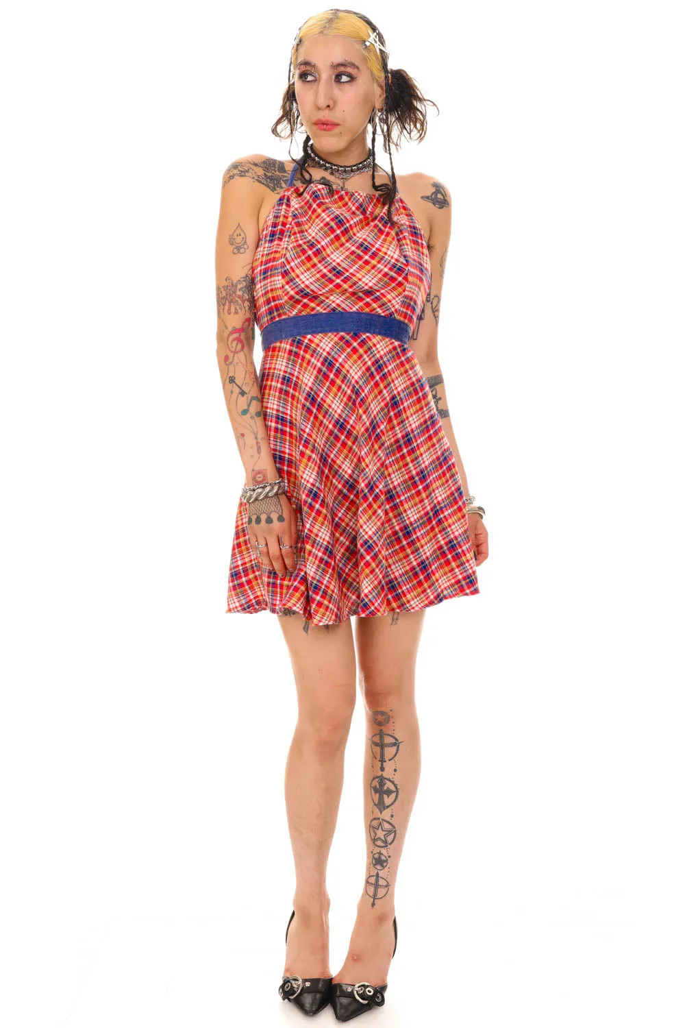 Vintage 70's Sweet Plaid Halter Wrap Dress - M