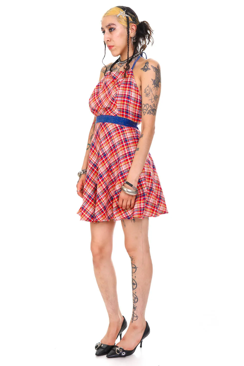 Vintage 70's Sweet Plaid Halter Wrap Dress - M