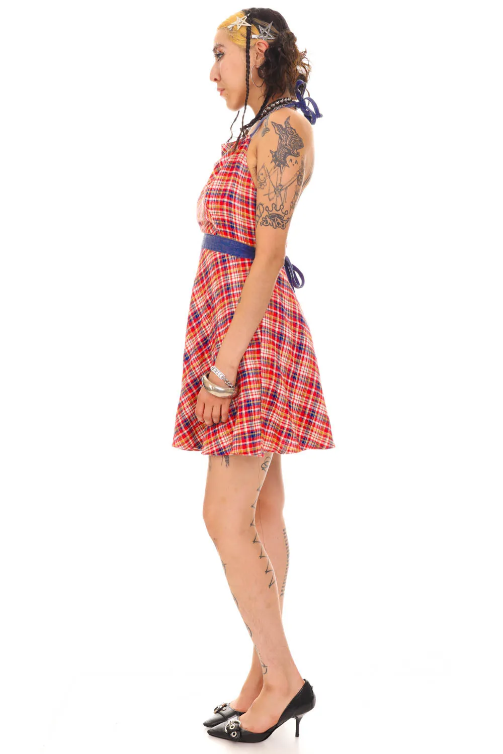 Vintage 70's Sweet Plaid Halter Wrap Dress - M