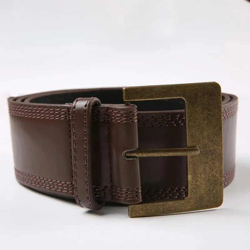 Brown Women's Vintage Faux Leather Belt with Solid Pattern Buckle