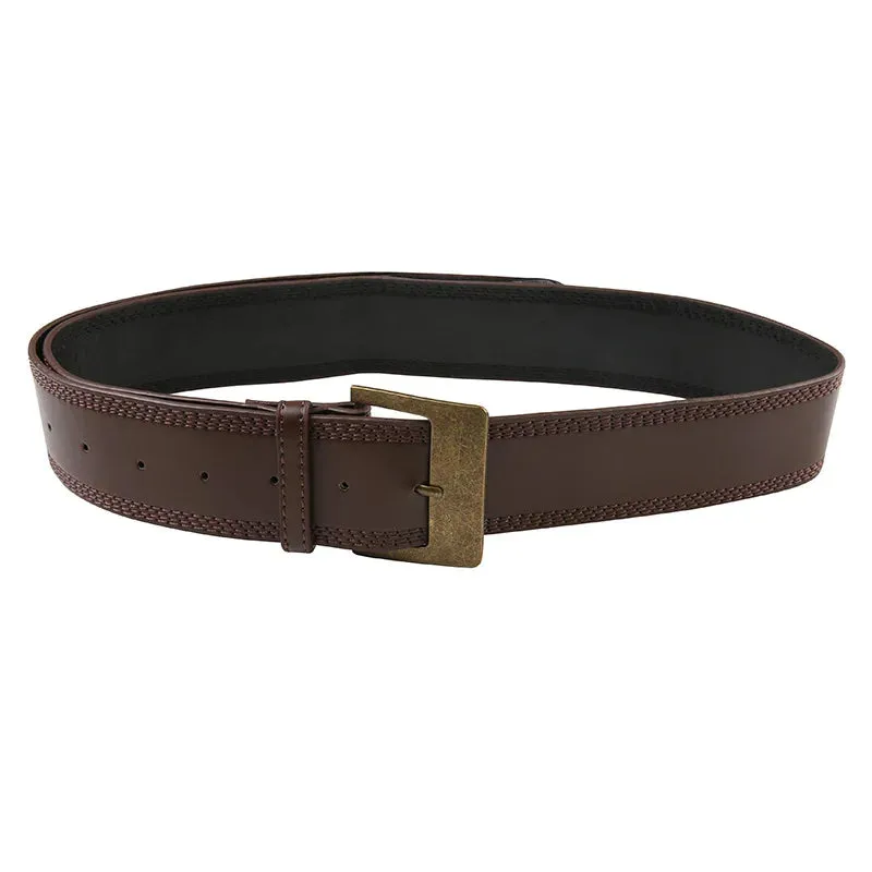 Brown Women's Vintage Faux Leather Belt with Solid Pattern Buckle