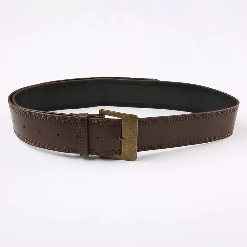 Brown Women's Vintage Faux Leather Belt with Solid Pattern Buckle