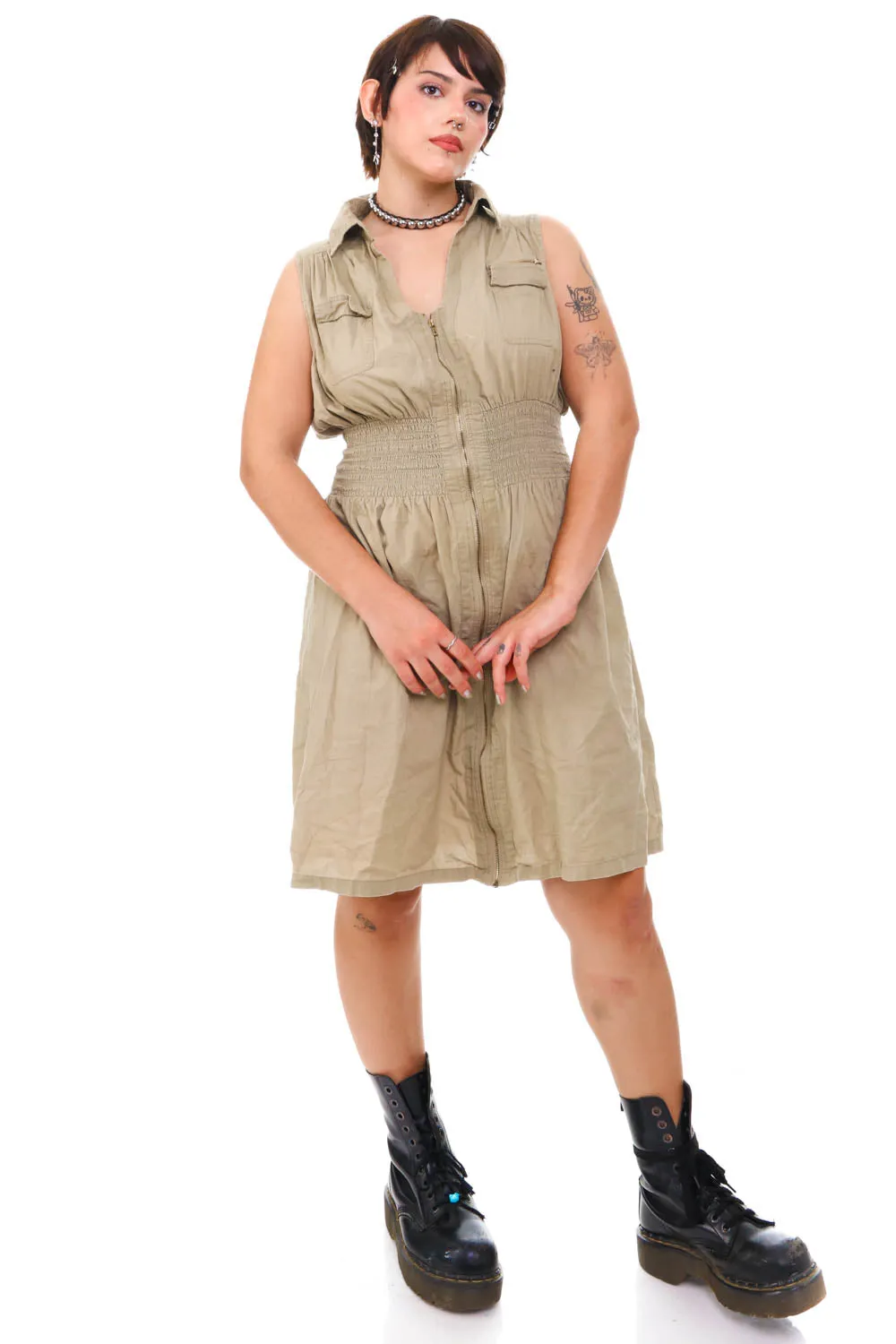 Vintage Y2K Sandy Zip Up Tank Dress - M/L/XL