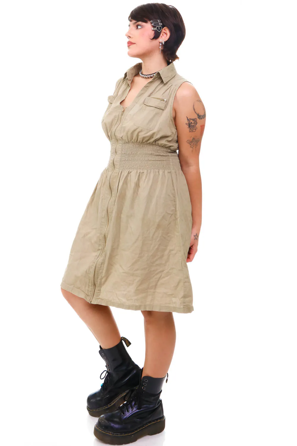 Vintage Y2K Sandy Zip Up Tank Dress - M/L/XL