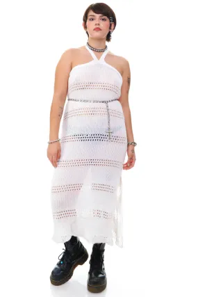 Vintage Y2K White Crochet Knit Halter Dress - M/L