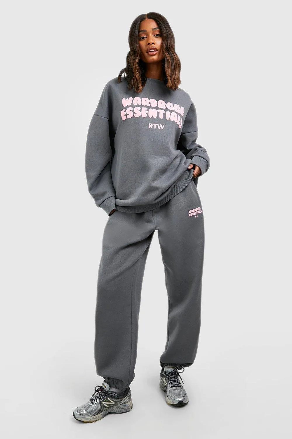 Wardrobe Essentials Slogan Puff Print Sweatshirt Tracksuit