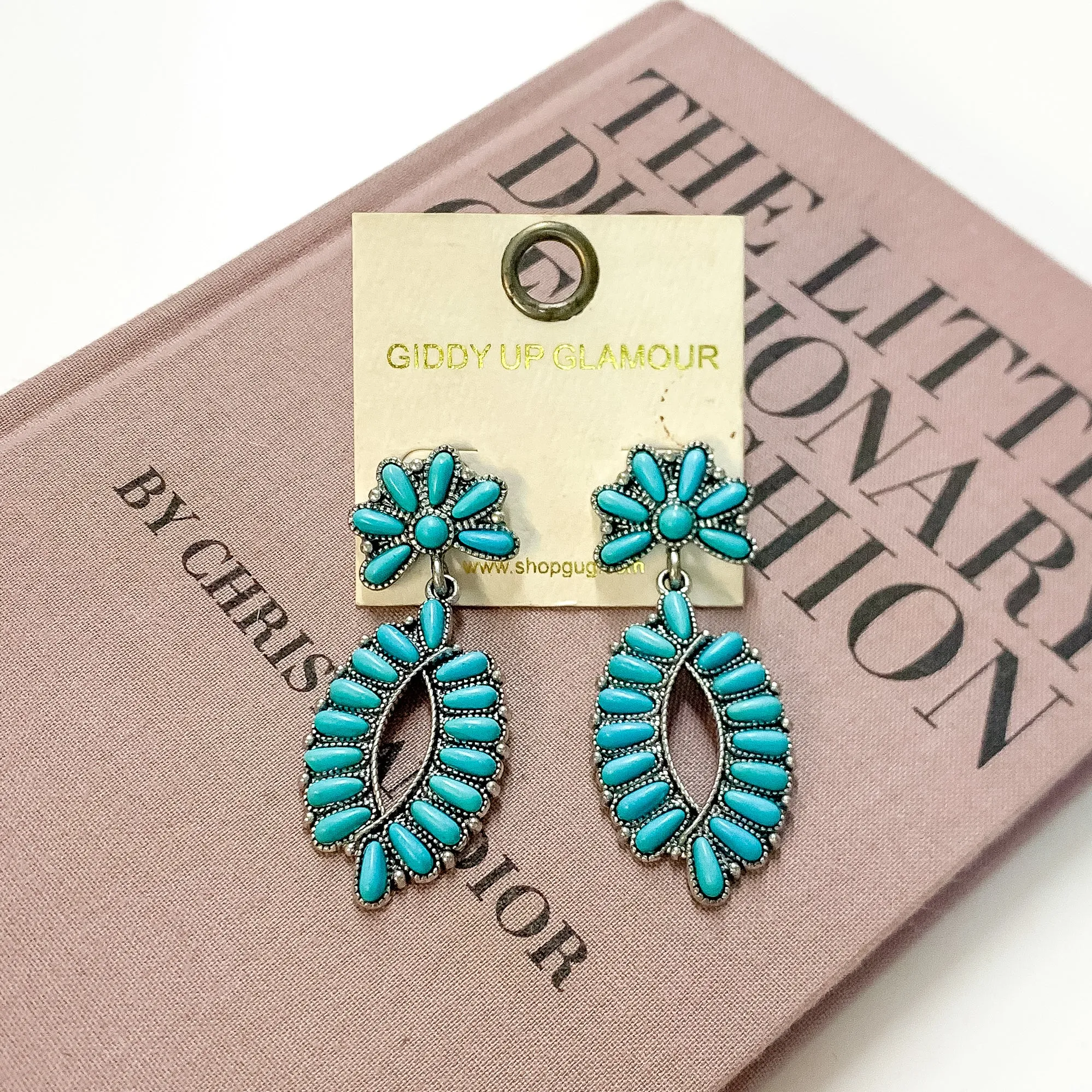 Western Turquoise Blue Oval Cluster Earrings.