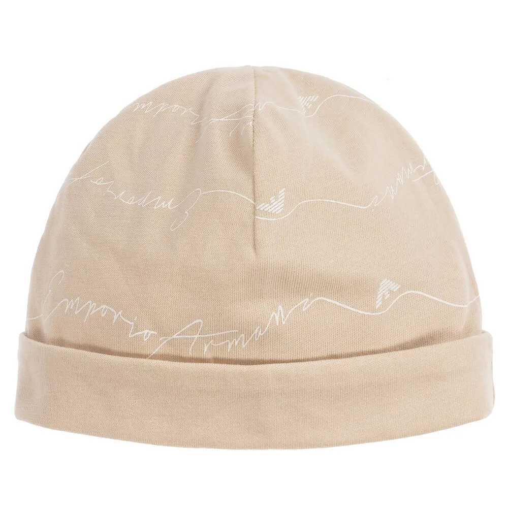 White & Beige Logo Hat