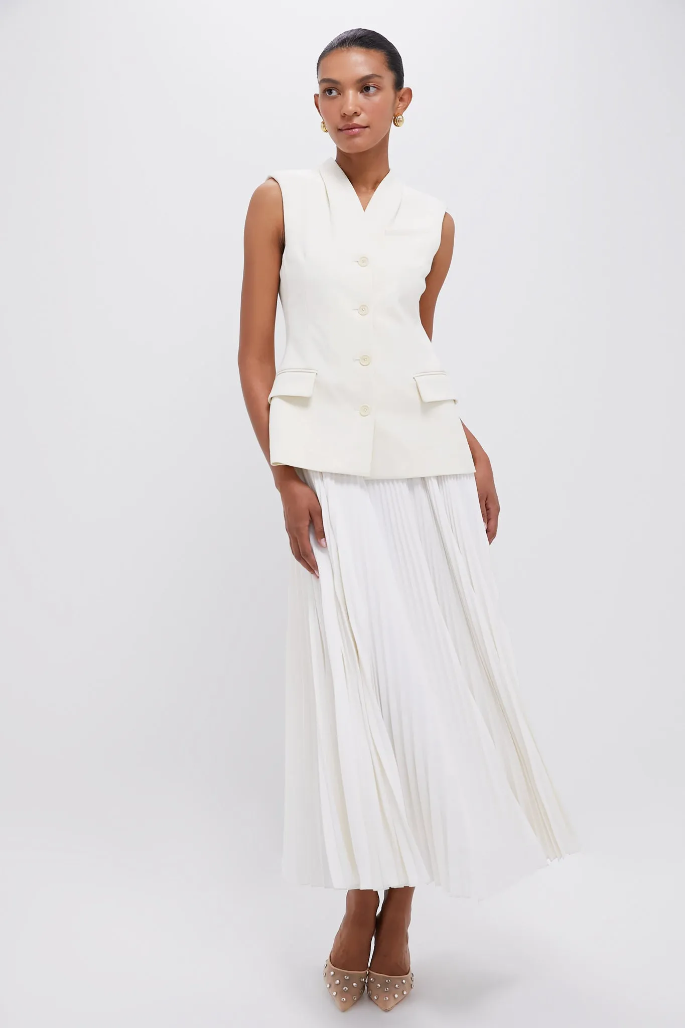 White Georgina Sleeveless Vest Midi Dress