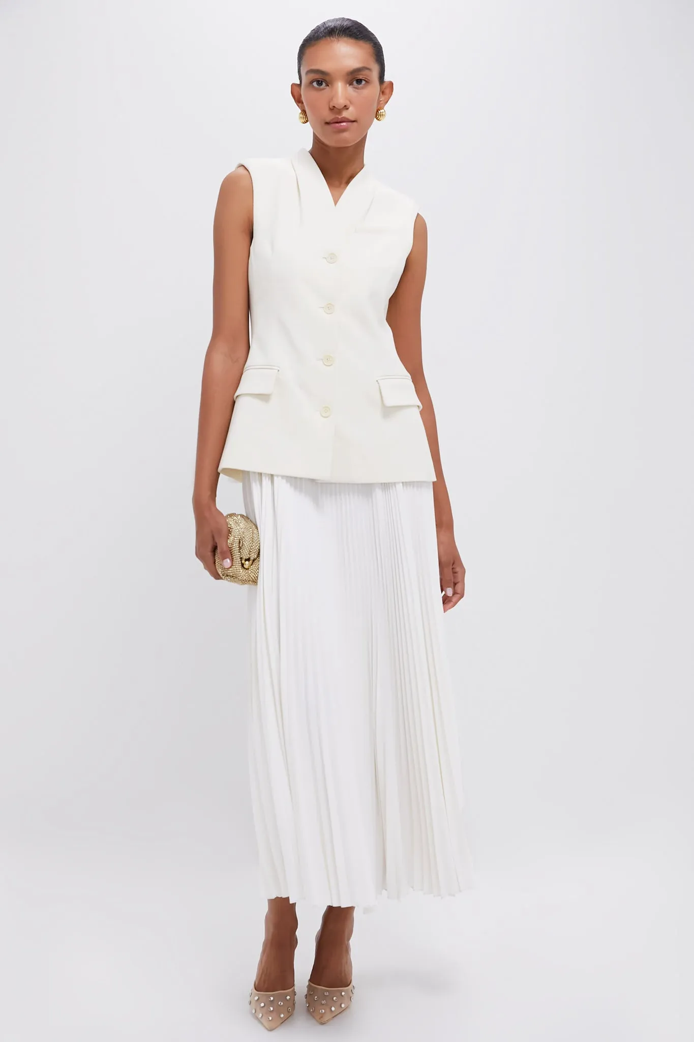 White Georgina Sleeveless Vest Midi Dress