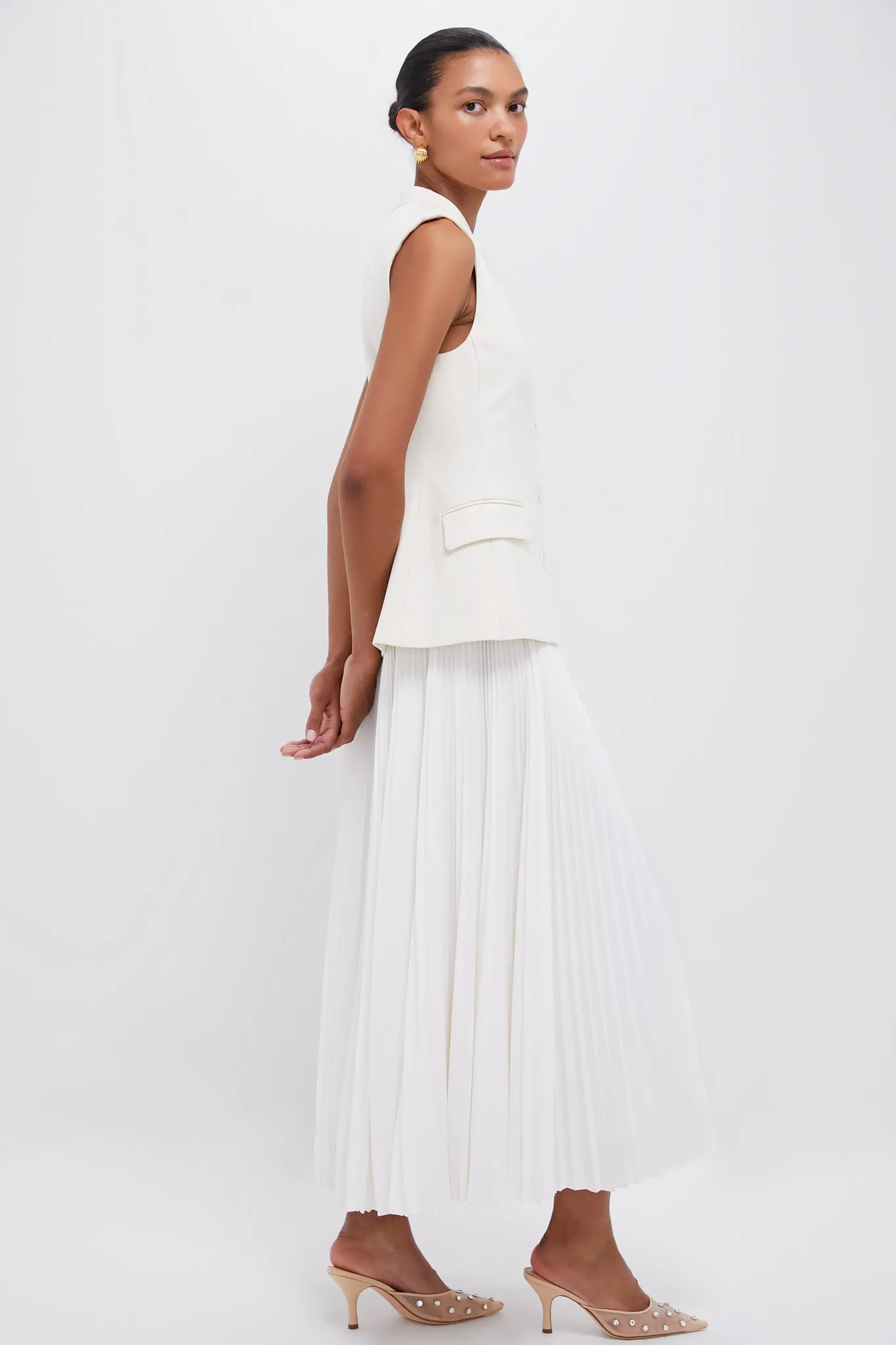 White Georgina Sleeveless Vest Midi Dress