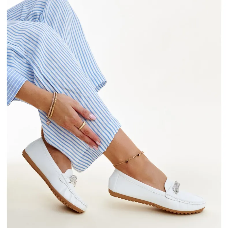 White Moccasins with Rhinestones