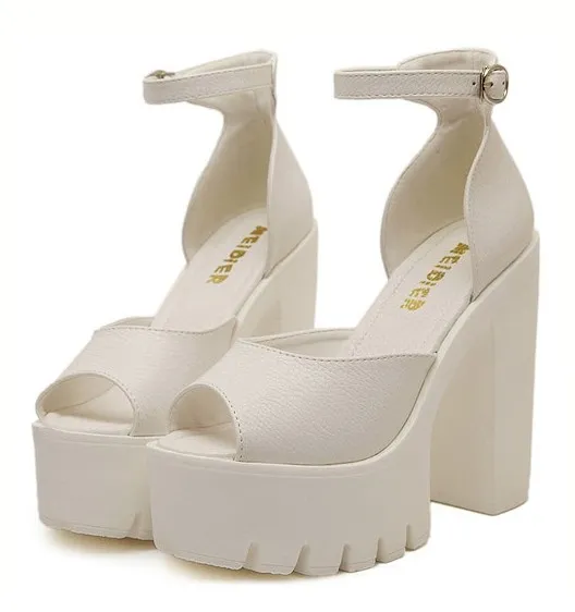 White Peep Toe Platforms High Heels Sandals