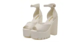 White Peep Toe Platforms High Heels Sandals