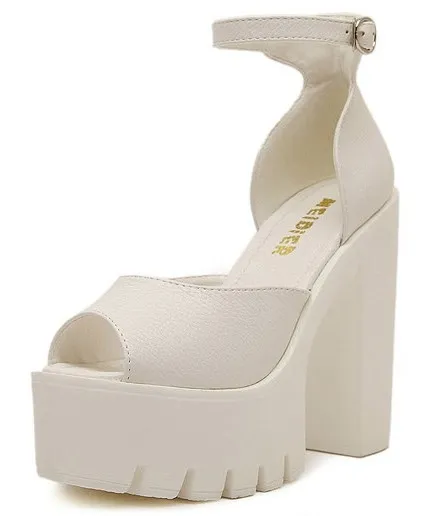 White Peep Toe Platforms High Heels Sandals