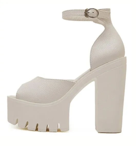 White Peep Toe Platforms High Heels Sandals