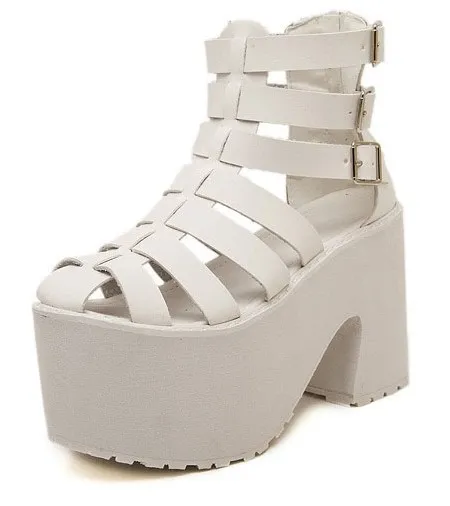 White Straps Gladiator Platforms High Heels Sandals