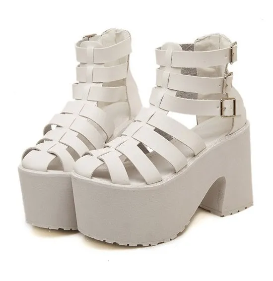 White Straps Gladiator Platforms High Heels Sandals