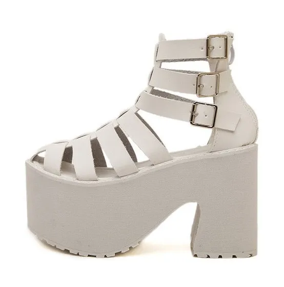 White Straps Gladiator Platforms High Heels Sandals