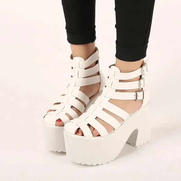 White Straps Gladiator Platforms High Heels Sandals