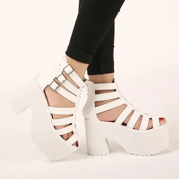 White Straps Gladiator Platforms High Heels Sandals