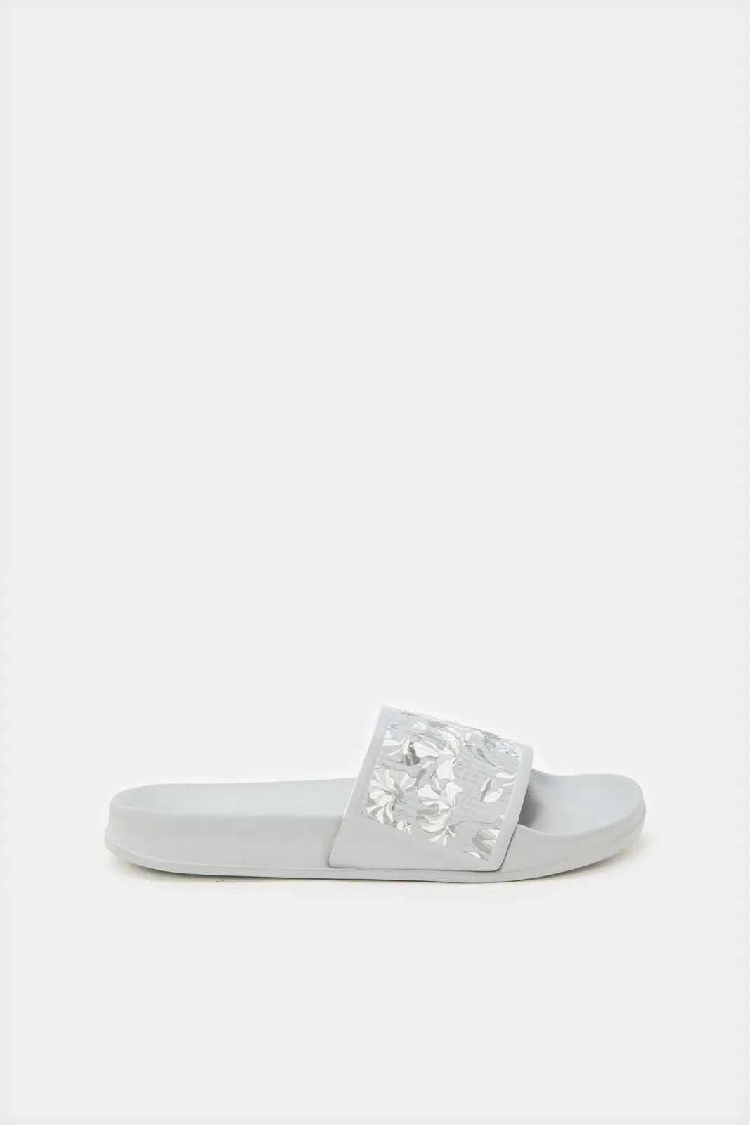 Women Grey Floral Printed Slide