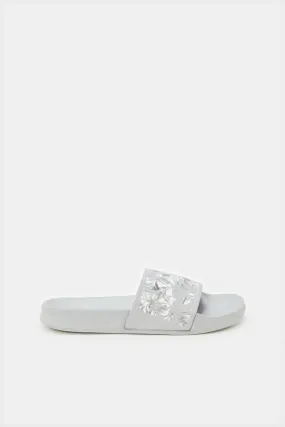 Women Grey Floral Printed Slide