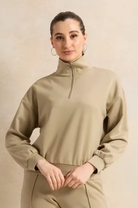 Women Olive High Neck Sweatshirt