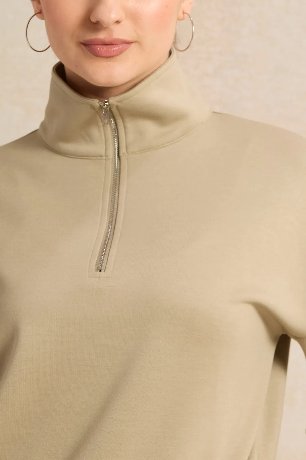 Women Olive High Neck Sweatshirt