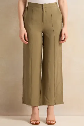 Women Olive Wide Leg Trousers