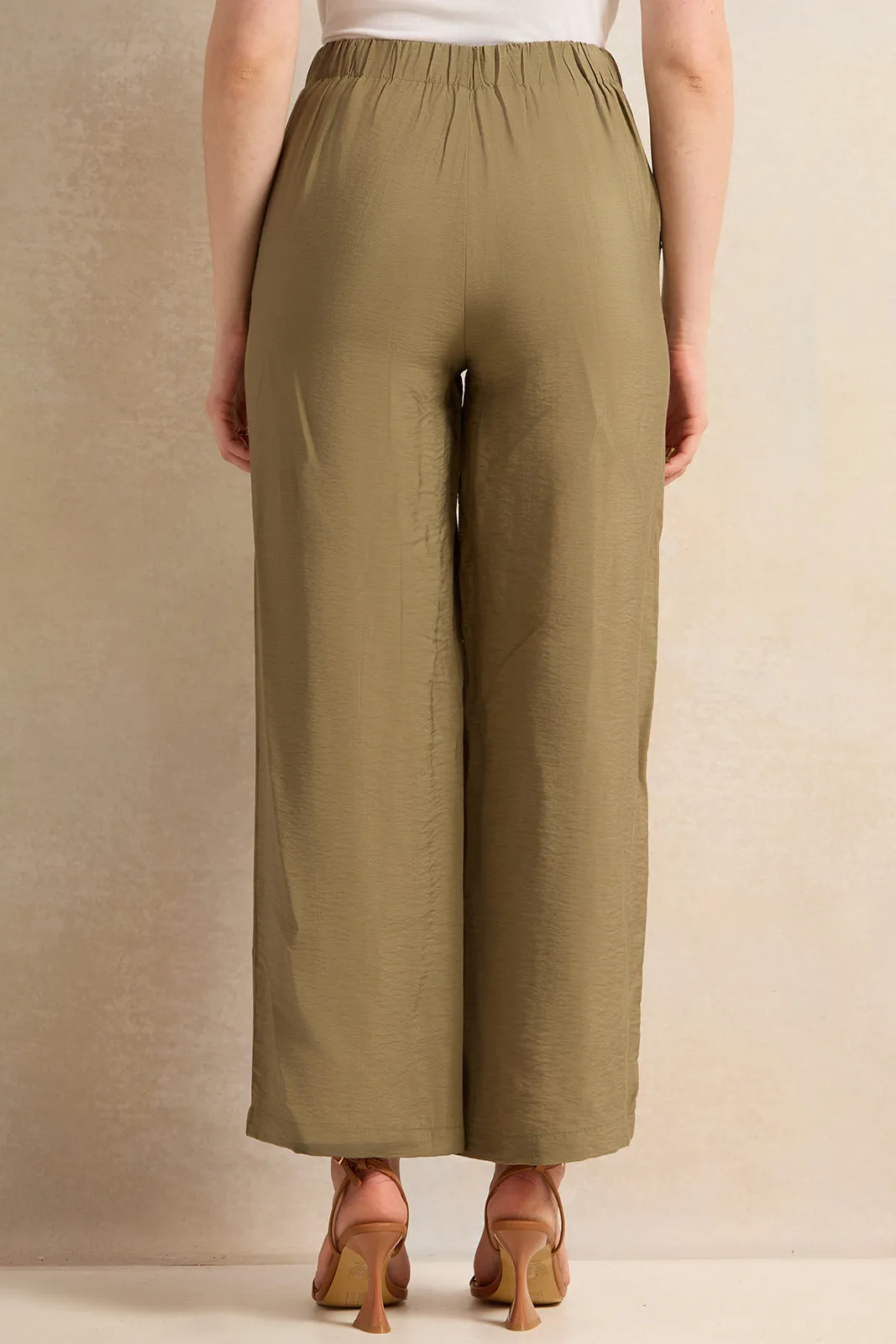 Women Olive Wide Leg Trousers