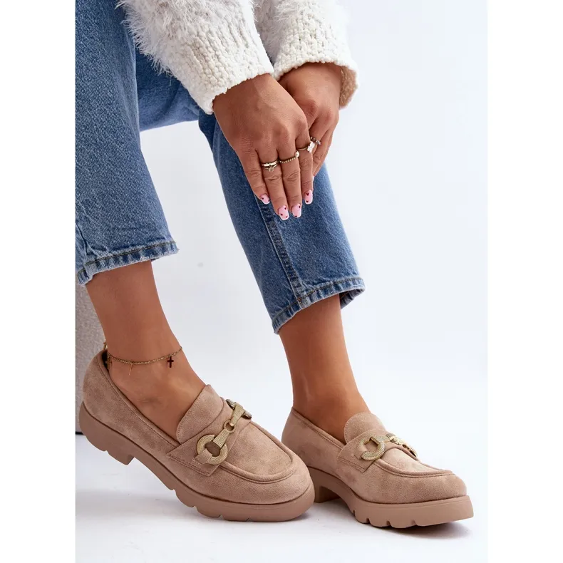 Women's Beige Decorated Railenes Moccasins