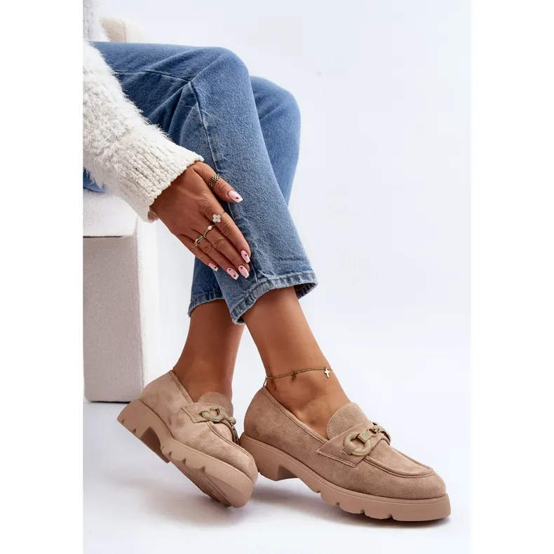 Women's Beige Decorated Railenes Moccasins