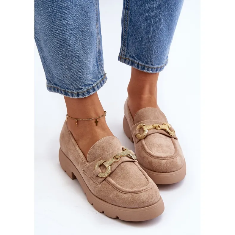 Women's Beige Decorated Railenes Moccasins