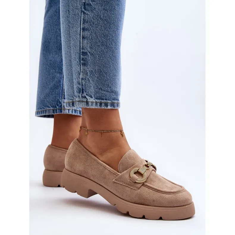 Women's Beige Decorated Railenes Moccasins