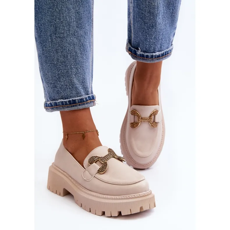 Light Beige Gargi Women's Moccasins with Decorative Accents