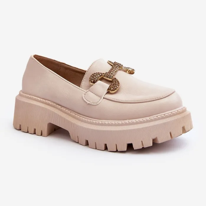 Light Beige Gargi Women's Moccasins with Decorative Accents