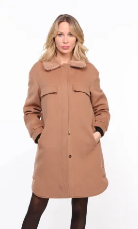 Woman's Golden Mink Collar Fabric Coat thea