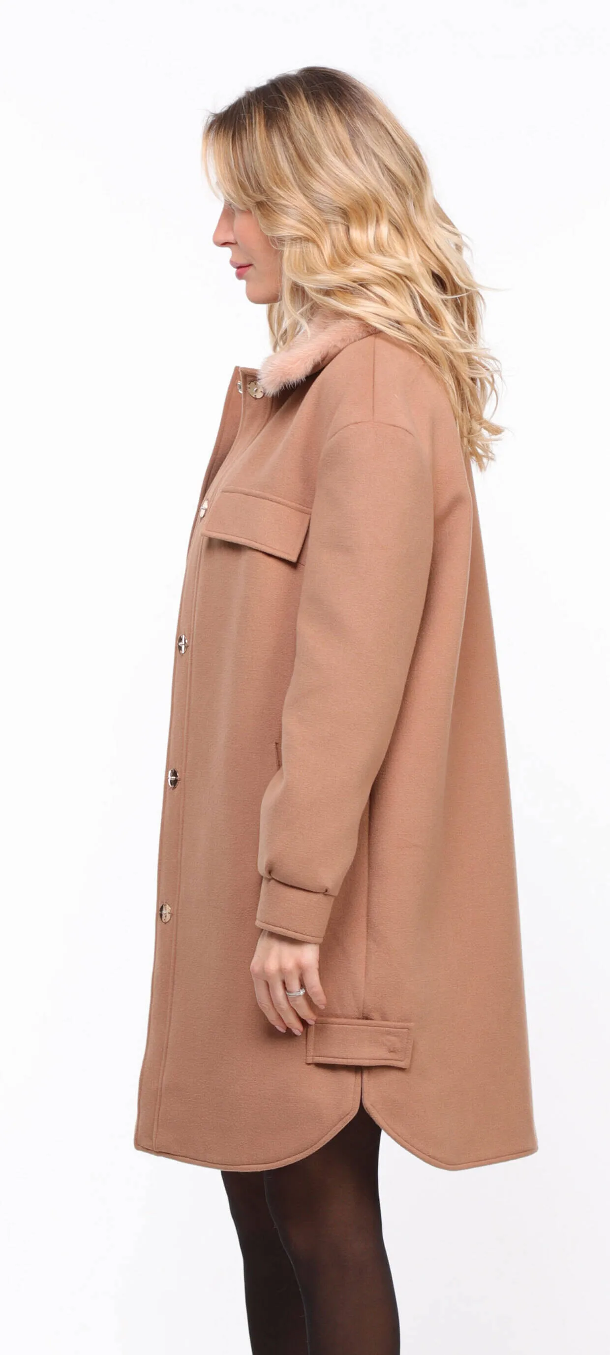 Woman's Golden Mink Collar Fabric Coat thea