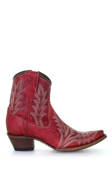 Women's Red Embroidered Ankle Bootie with Zipper - Size 8.5 by Corral