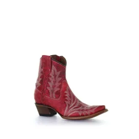 Women's Red Embroidered Ankle Bootie with Zipper - Size 8.5 by Corral