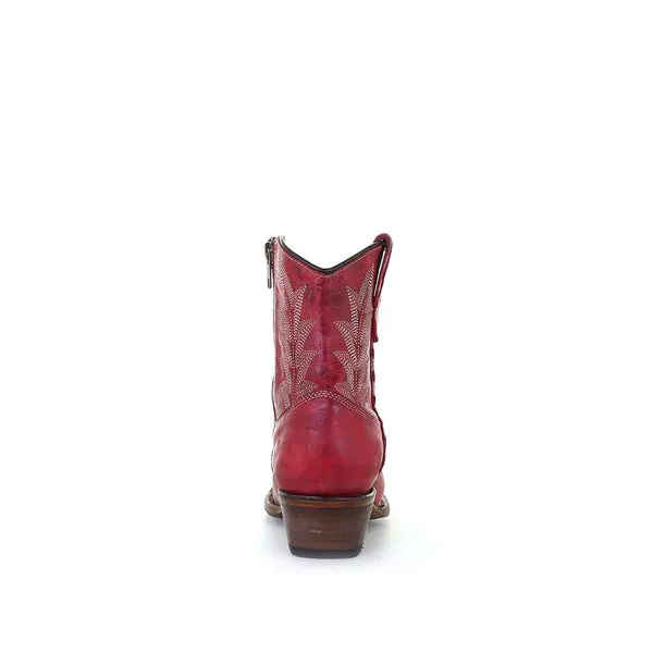 Women's Red Embroidered Ankle Bootie with Zipper - Size 8.5 by Corral