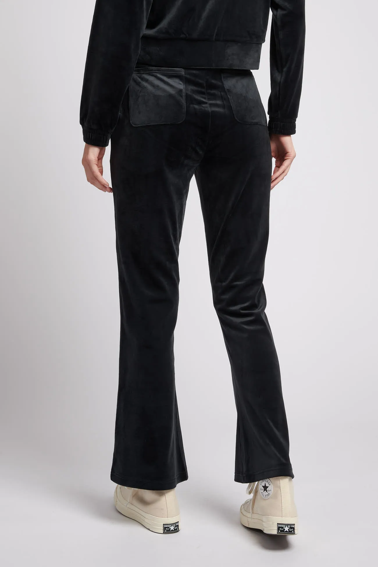 Womens Velour Diamante Flare Joggers in Black