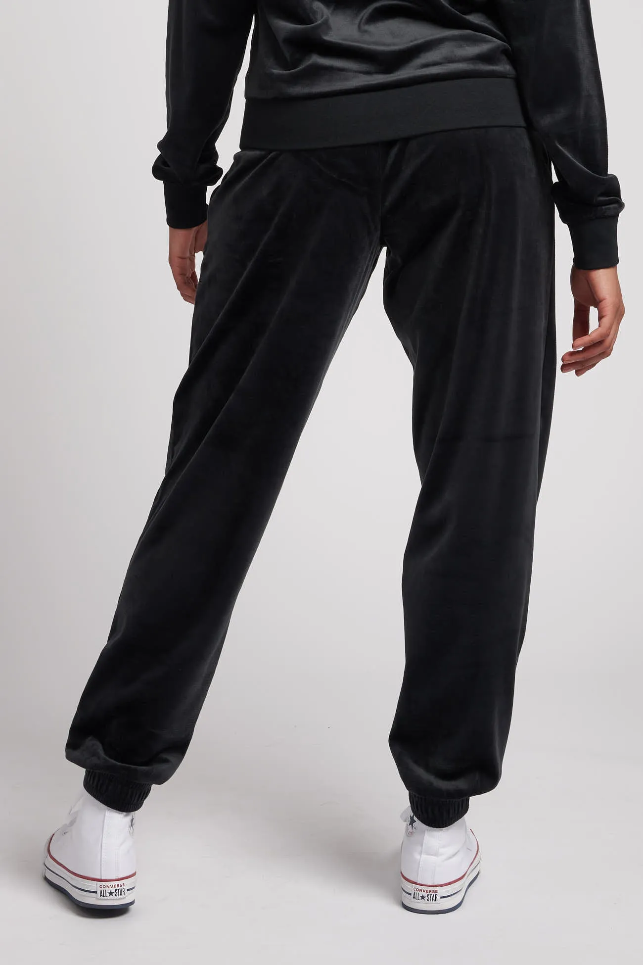 Womens Velour Diamante Loose Fit Joggers in Black