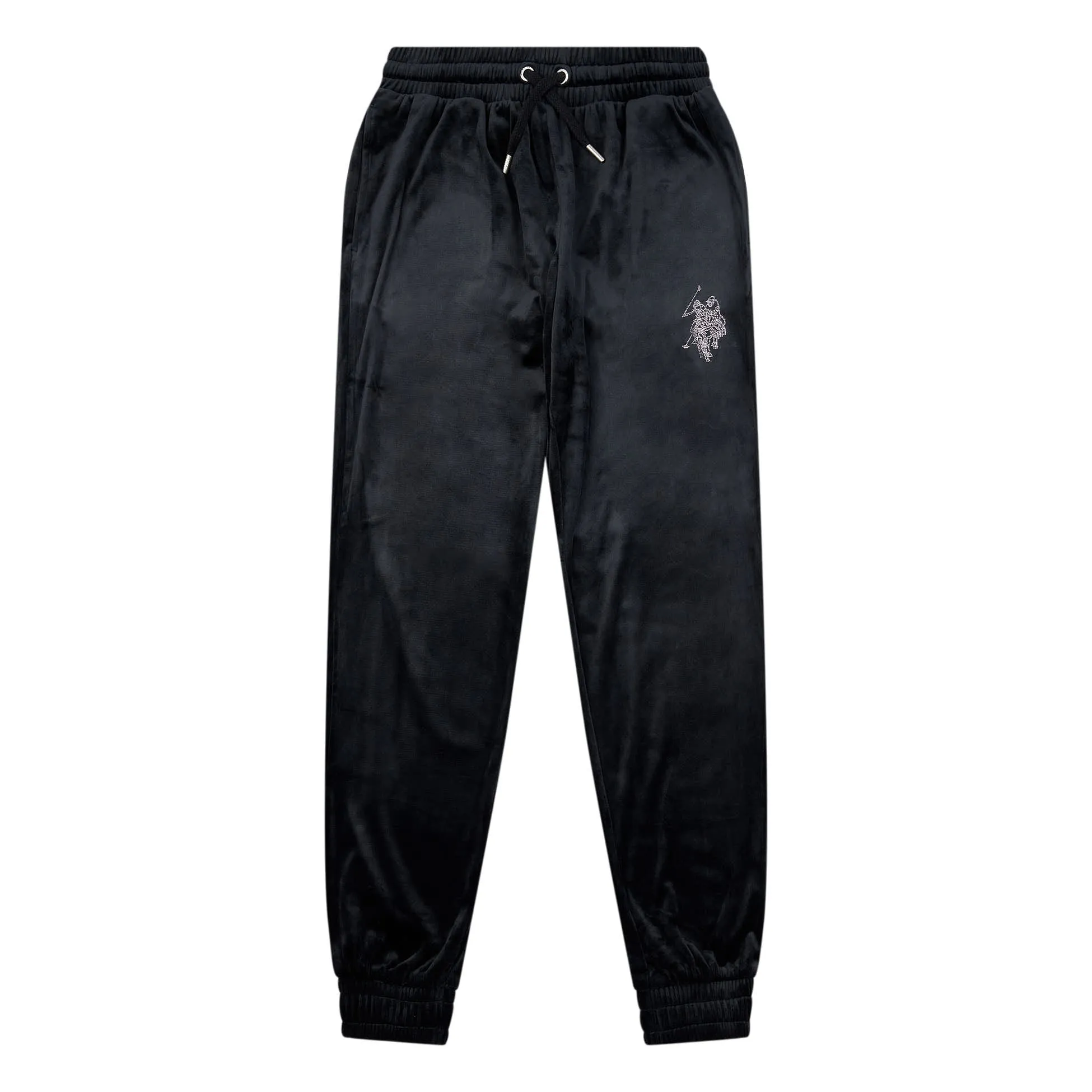 Womens Velour Diamante Loose Fit Joggers in Black