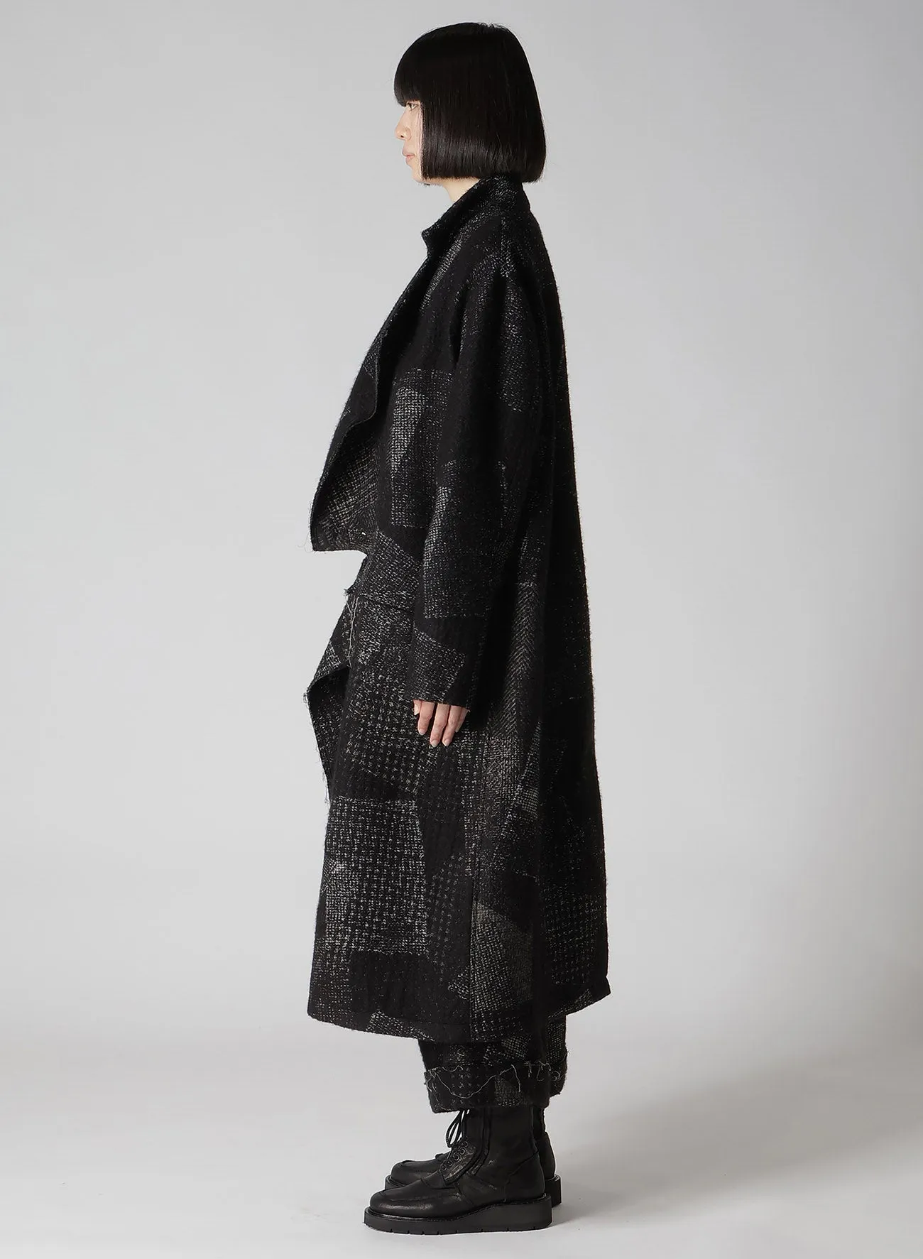 WOOL COTTON RANDOM HOUNDSTOOTH JQ LEFT FRONT CUT COAT