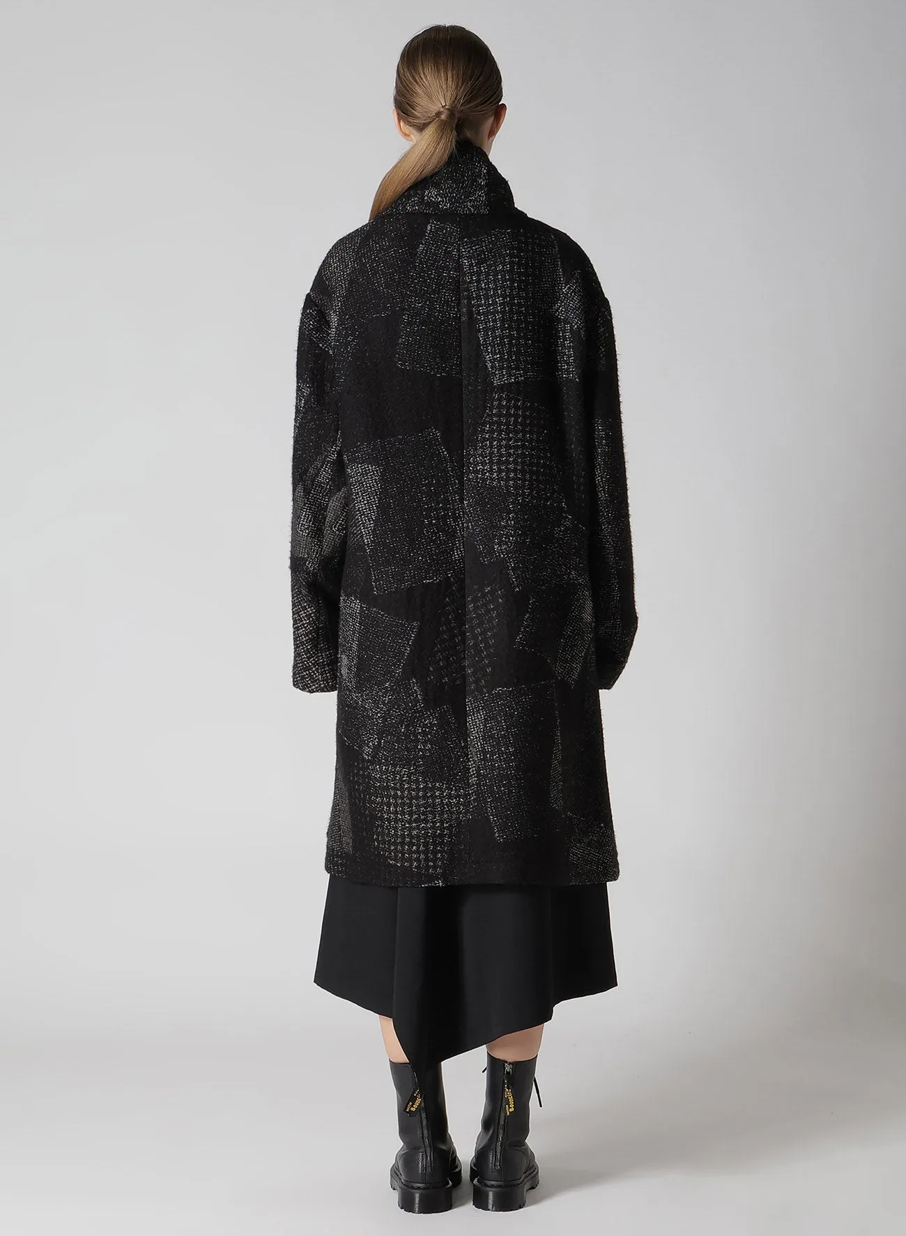 WOOL COTTON RANDOM HOUNDSTOOTH JQ SCARF COAT