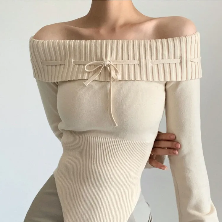 Y2K Off-Shoulder Knit Top