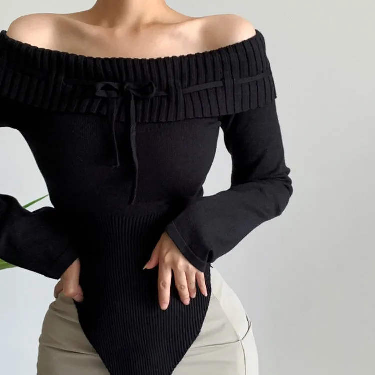 Y2K Off-Shoulder Knit Top