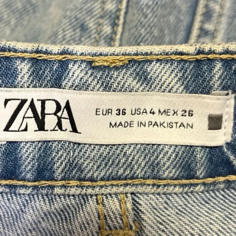 Zara Womens Blue High Rise Flat Front Casual Straight Leg Denim Jeans Pants Sz 4